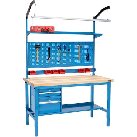 Global Industrial 72inW x 30inD Production Workbench, Maple Square Edge Complete Bench, Blue 319329BL